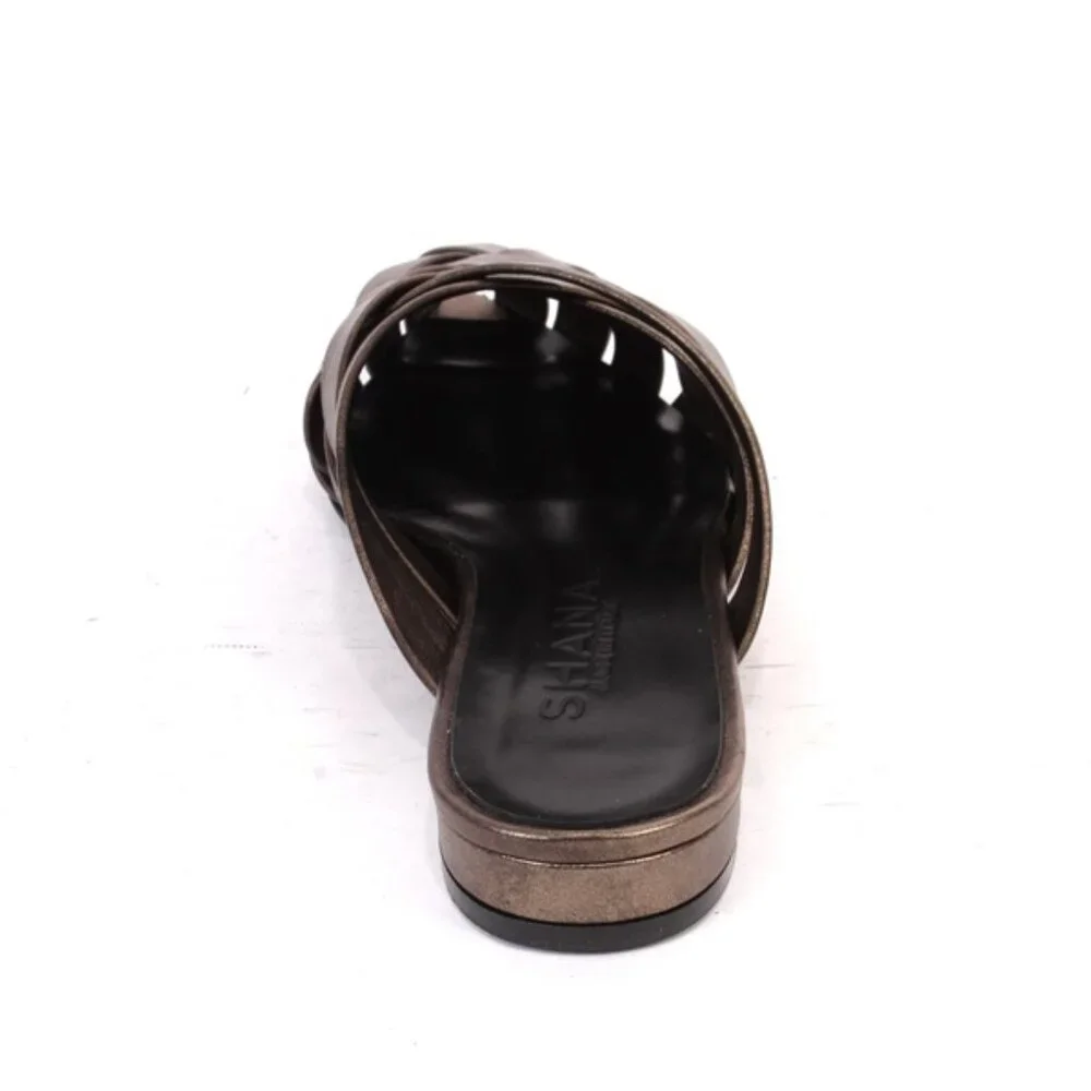 Shana 026 Metallic Black Leather Mules Pumps Loafers Shoes - Picture 5 of 8
